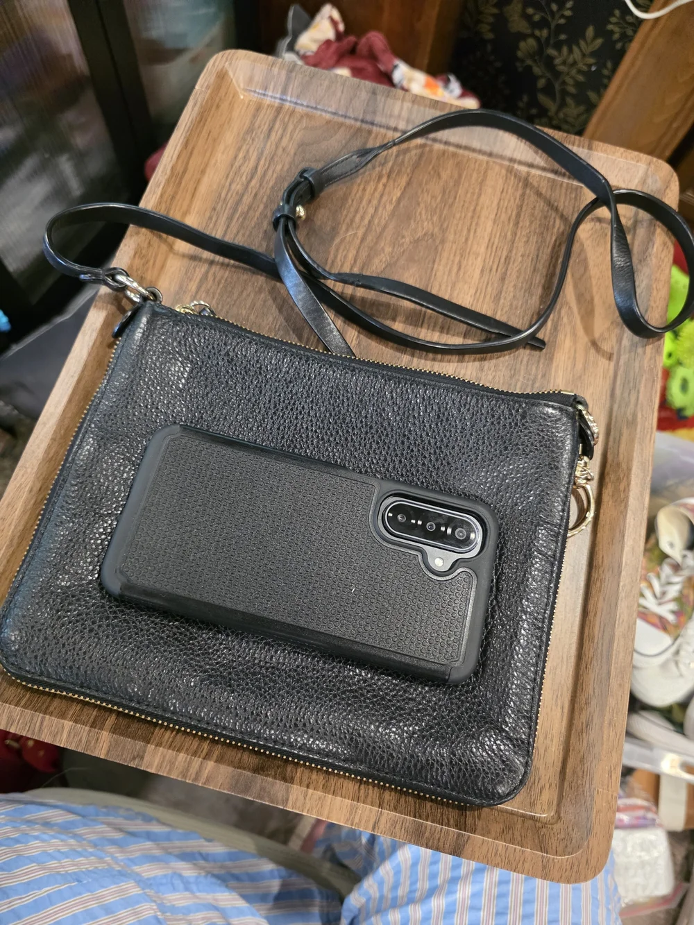 Rebecca Minkoff Black Pebbled Leather Crossbody Wallet